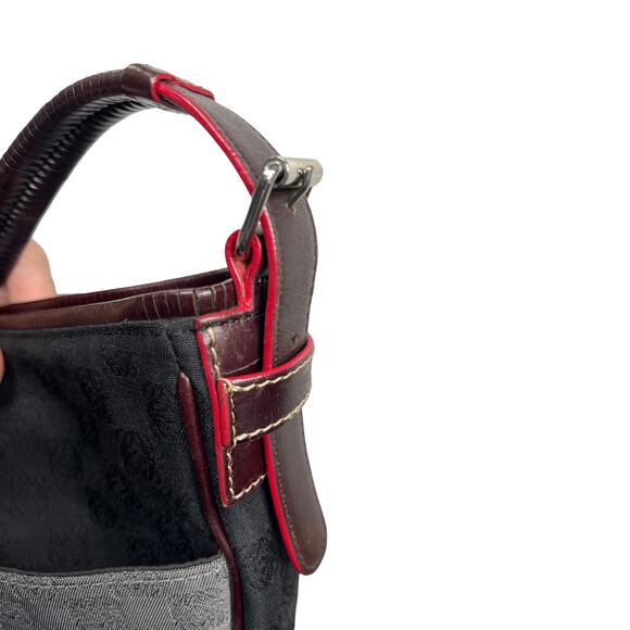 Loewe Jacquard Logo Shoulder Bag Black Gray Leather Trim Red Edge - Picture 6 of 16